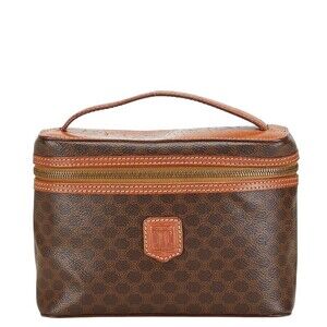 Celine Macadam Vanity Bag Handbag Pouch Brown Leather